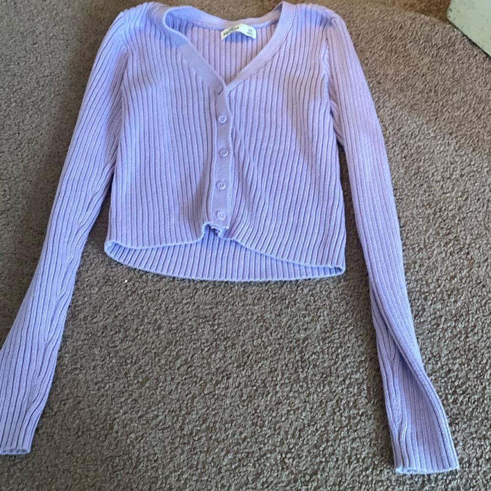 Lavender Hollister button up cropped cardigan.